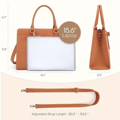 Missnine Laptop Tote Bag for Women 15.6 Inch Leather Work Bags Teacher Computer Purse Briefcase Handbag for Office, Travel - color: Bow Brown