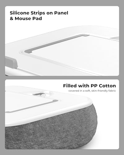 SupeDesk Laptop Lap Desk, Adjustable iPad Holder for Bed, 360° Swivel Tablet Arm, Laptop Desk with Mouse Pad, Snack Bowl & Cup Holder, Fits 4.7–13” Tablets & 15” Laptop - color: Grey