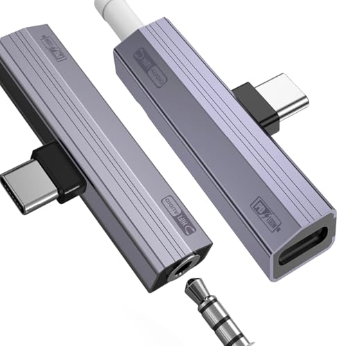 2 Pack USB C to 3.5mm Audio Adapter 2-in-1 HiFi DAC 100W PD Fast Charging Headphone Jack Widely Compatible for iPhone 15/15 Pro, iPad Pro, Samsung Galaxy, Gaming, Car Aux Gray