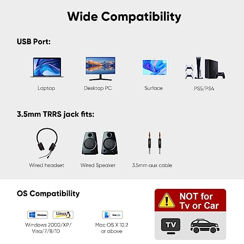 CableCreation USB Audio Adapter - External Sound Card with 3.5mm Headphone and Microphone Jack for Windows, Mac, Linux, PC, PS4, Laptops - Plug and Play, No Drivers Needed (White) (Pack of 2) - color: White, size: 2-Pack
