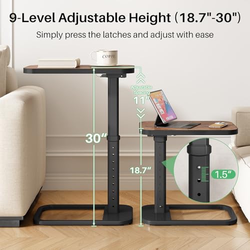 Kitstorack Upgraded TV Tray Table with Panel Lock, 90° Flip-Over Design & Adjustable Height, Sofa Arm Side Table for Eating, Laptop, Couch, Bed, or Small Spaces, Brown - color: Brown, style: Auto-locking