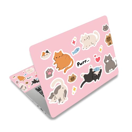 Pink 12 12.1 13 13.3 14 15 15.4 15.6 in Skin Laptop Sticker Decal, Netbook Skins for Notebook, Universal Vinyl Laptop Decor Cover for Women, Waterproof Art Protector Easy Apply I Cute Cat Stickers - color: Pink Cute Cat Stickers