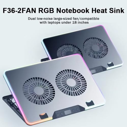 F36 Gaming Laptop Cooling Pad with RGB Lights LCD Display 7 Adjustable Angles 2 USB Ports for 11-17.3 Inch Laptops B