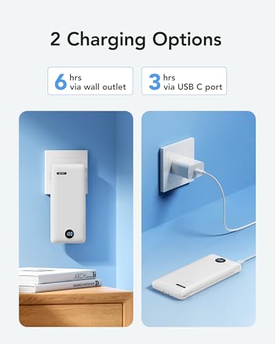 VRURC 10000mAh Portable Phone Charger, Built-in AC Plug & Cables, White | 22.5W fast charging, LED display, built-in Micro/USB-C/Phone cables, airline approved travel accessory,8 oz - color: White