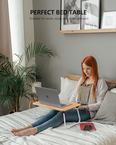 ZEAPTAC Laptop Bed Desk, Foldable Lap Desk, Portable Laptop Stand, Lightweight & Mini Table for Breakfast/Picnic/Drawing/Couch/Floor - Wood - color: Wood