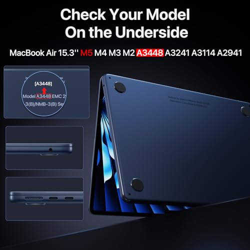 Macaset for MacBook Air 15 inch Case M5 M4 M3 M2 2026-2023 Mac Laptop Cover | Midnight Color Match, Matte Clear Blue, Anti Fingerprint & Scratch, Close Seamlessly, Protective Hard Shell, Ultra Thin Fit - color: Midnight Clear