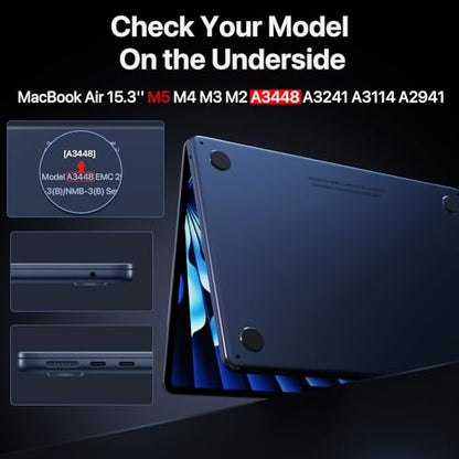 Macaset for MacBook Air 15 inch Case M5 M4 M3 M2 2026-2023 Mac Laptop Cover | Midnight Color Match, Matte Clear Blue, Anti Fingerprint & Scratch, Close Seamlessly, Protective Hard Shell, Ultra Thin Fit - color: Midnight Clear