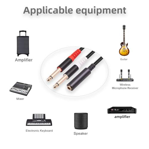 1/4 TRS Breakout Cable 1 FT, Splitter Y Adapter, 6.35mm TRS Female to Dual 6.35mm TS Mono Male Jack Cable for Guitar or Mixer with Jack Output - size: 1 FT 1 Pack, style: 1/4 TRS Breakout Cable