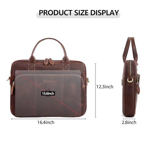 Blofinche Genuine Leather laptop briefcase 15.6 inch Computer Messenger shouledr work handbag Satchel bags - color: Coffee