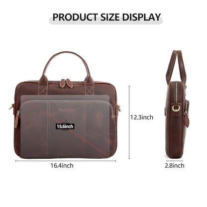Blofinche Genuine Leather laptop briefcase 15.6 inch Computer Messenger shouledr work handbag Satchel bags - color: Coffee