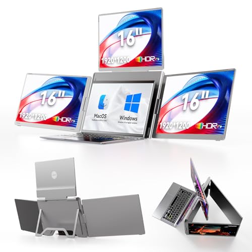 Ladomi 16" Laptop Screen Extender, Quad Screen Laptop Monitor Extender | 1200P FHD, One Cable for 3 Screens, Driver Nedded, Fit for 12"-17.3" Laptop, Compatible with Wins/Mac M1|M2|M3|M4|M5