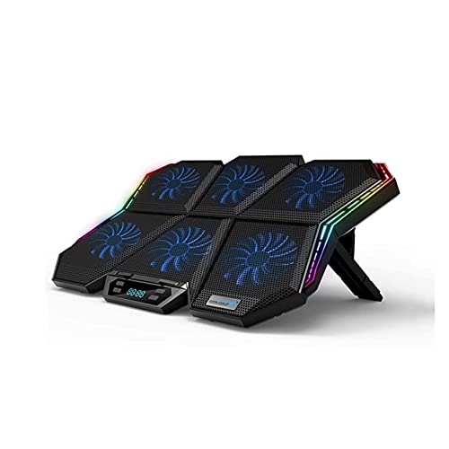 Laptop Cooling Pad, Gaming Notebook Cooler for Up to 17 Inch Laptop, 6 Fans with Blue Light, 7 Heights Adjustment, 2 USB Port and Colorful LED Light