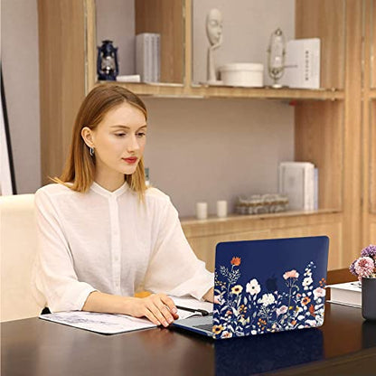 MOSISO Compatible with MacBook Air 13 inch Case M1 2022-2018, Blue | Retina Display, Plastic Garden Flowers Hard Shell&Keyboard Cover&Screen Protector, Release A2337 M1 A2179 A1932 - color: Blue