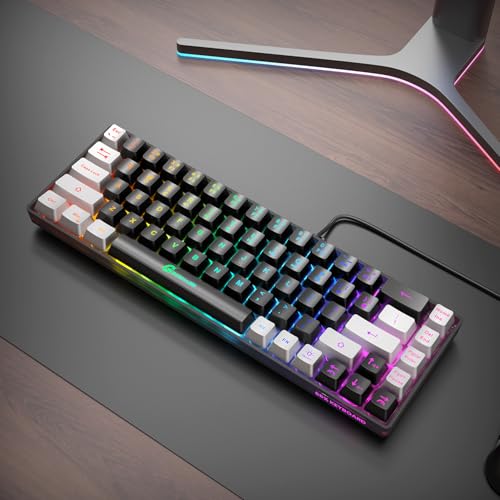 GEODMAER 65% Gaming Keyboard, LED Backlit Mini Wired Gaming Keyboard, Ultra-Compact Anti-Ghosting No-Conflict 68 Keys Gaming Wired Keyboard for PC Laptop Gamer - color: Black-Gray
