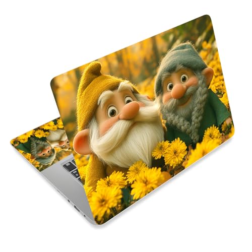 Aesthetic Laptop Skin Cover,12-15.6 Inch Universal Vinyl Sticker Decal,Gnomes in Flowers Waterproof Scratch-Resistant Notebook Wrap,Removable Residue-Free Protector - color: Gnomes In Flowers