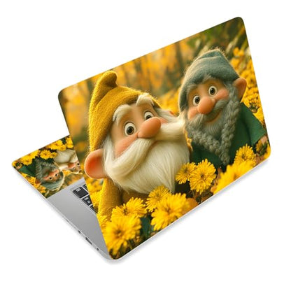 Aesthetic Laptop Skin Cover,12-15.6 Inch Universal Vinyl Sticker Decal,Gnomes in Flowers Waterproof Scratch-Resistant Notebook Wrap,Removable Residue-Free Protector - color: Gnomes In Flowers