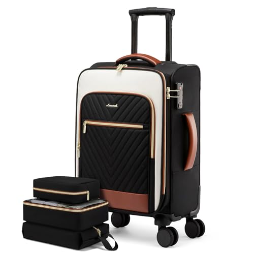 LOVEVOOK Carry On Luggage 22x14x9 Airline Approved,20 Inch Carry-on Suitcase for Women,Softside Suitcases with Wheels,Rolling Checked Luggage with TSA Lock,Lightweight Travel - color: Black/White/Brown, size: 20 inch-carry-on-1pc