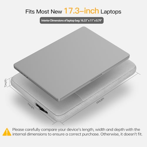 17 inch Laptop Sleeve Case for HP 17.3 Laptop, Pavilion 17, Envy 17, ASUS Vivobook 17, Acer Chromebook 17, Dell Inspiron 17, Lenovo IdeaPad 17, Water-Resistant 17.3 Computer Carrying Bag(Grey) - color: Grey, size: 17.3 inch