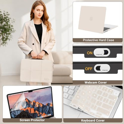 MOSISO Compatible with MacBook Air 13 inch Case M5 M4 M3 M2 2026-2022 | Hard Case&Six Grids Puffy Bag&Keyboard Cover&Webcam Cover&ScreenFilm for MacBook Air 13.6, A3449 A3240 A3113 A2681, Sand - color: Sand