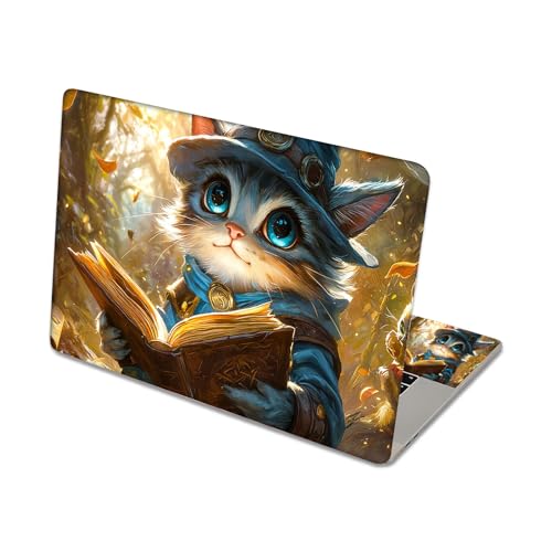 Aesthetic Laptop Skin Sticker, Little Mage Cat Reading in Woods Waterproof Vinyl Laptop Decal, Removable Bubble Free, Reusable Protective Cover for 13 14 15 15.6 Inch - color: Little Mage Cat Reading in Woods