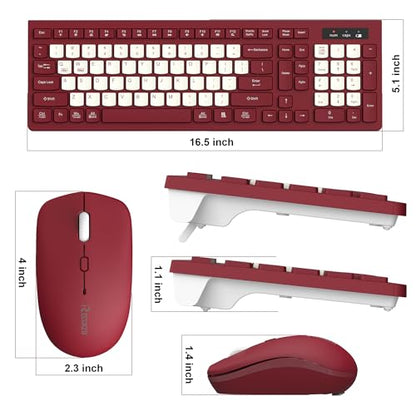 Wireless Keyboard and Mouse Combo, Full-Sized Wireless Keyboard and Adjustable DPI Mouse, 2.4GHz USB Receiver, Keyboard and Mouse for PC, Windows, Desktop, Laptop (Wine Red-B) - color: Wine Red-B