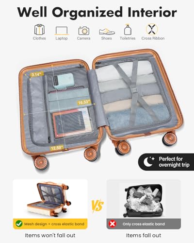Lekesky 16 Inch Underseat Carry On Luggage Airline Approved, D-Beige-Brown | Durable ABS, Small Underseat Carry-on Luggage with TSA Lock Spinner Wheels, Personal Item Luggage Removable Wheels for Travel - color: D-Beige-Brown, size: 16 Inch