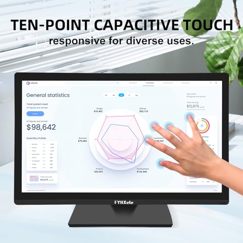 FYHXele 22 Inch Touchscreen Monitor, IPS FHD 1080P Touch PC Display, 75Hz, LED Backlit Multi-Touch Monitor, VESA, HDMI & VGA & USB Computer Touch Screen for Gaming, Business, Warehouse, Bar, Gym - color: Black-22"