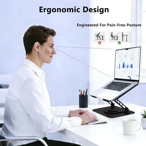 360 Rotation Laptop Stand, Multi-Angle Adjustable Laptop Holder Riser Stable Base Fully Foldable Easy to Storage and Portable Fit for MacBook Pro/Air HP 14 All Under 16” Devices (Black) - color: Black