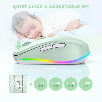 PEIOUS Wireless Mouse Jiggler - Keep Computers Awake, Light Green | Rechargeable LED Mouse, Silent Clicks, Adjustable DPI and Random Movement Keep Computers Awake for Laptop/PC/Mac - color: Light Green