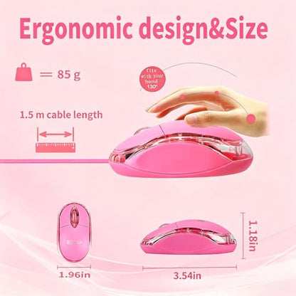 SOON GO Pink Mouse,Computer Mouse,with 1.5m Pink USB Cable - Compatible with Windows, Linux, Mac, Laptop, PC & Desktop - Ideal for Office, Home, Business, School, Kids & Women - color: Pink
