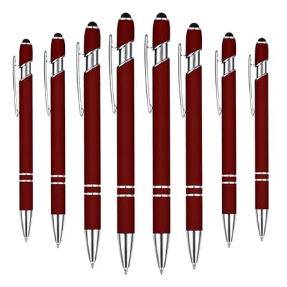 2-in-1 Stylus Ballpoint Pens, 8-Pack, Wine Red, Retractable, 1.0mm Ink – Elegant Design, Touchscreen Use - color: Wine Red (Silver Accents)