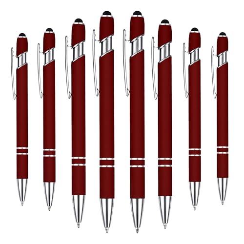 2-in-1 Stylus Ballpoint Pens, 8-Pack, Wine Red, Retractable, 1.0mm Ink – Elegant Design, Touchscreen Use - color: Wine Red (Silver Accents)