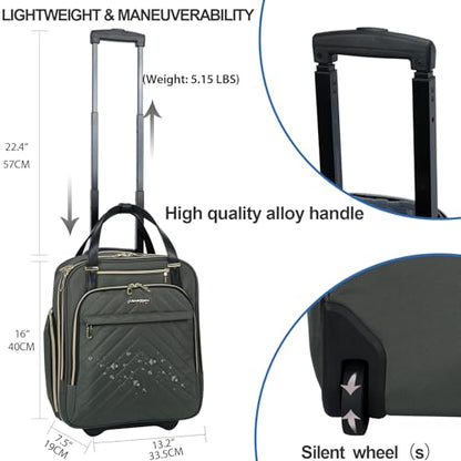 VANKEAN Carry On Underseat 16-inch Multi-functional Underseater Lightweight Overnight Suitcase with Wheels, Roller Case for Men Women Travel Business - color: Gold Army Green