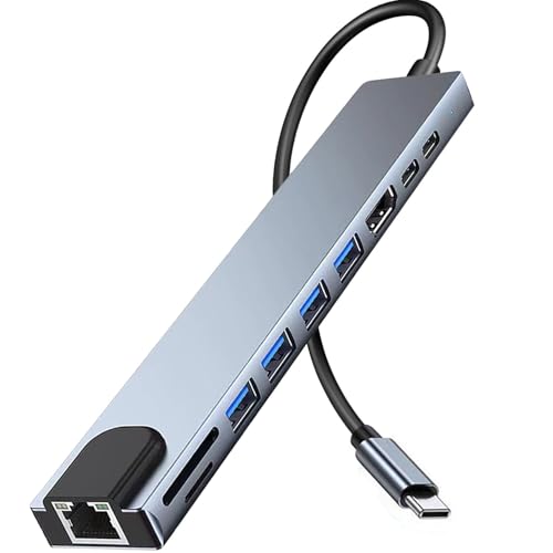 USB C Hub Ethernet HDMI Adapter, 10 in 1 Laptop Docking Station with 4K HDMI, RJ45 Ethernet, SD/TF Card Reader, USB 3.0/2.0, PD 100W, LAN USB-C Dongle for MacBook Pro/Air, iPad Pro, XPS, etc