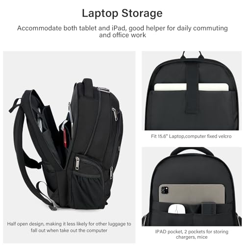 MILADA Travel Backpack For Men Laptop Backpack Women Business Carry On Backpack Airline Approved Fits 16.5 Inch Laptop Bag Work Backpack, Black