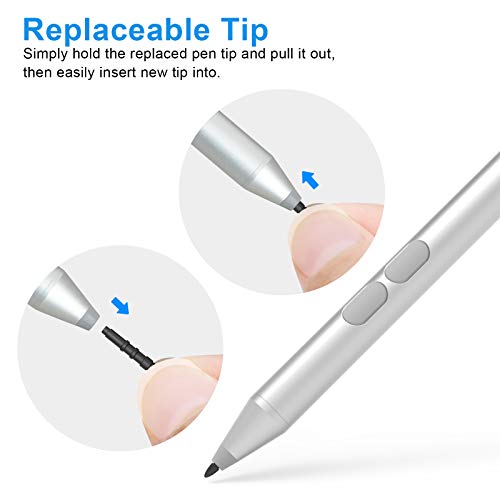 MPP Pen for HP Omnibook X Flip/Envy/Spectre/Pavilion x360 300 Day Battery | Palm rejection, 1024 pressure levels, tilt detection, 2 shortcut buttons, perfect for notes and professional drawing - color: platinum