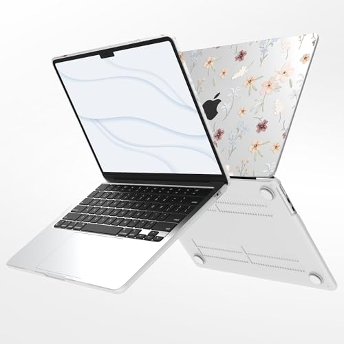 G JGOO Compatible with MacBook Air 15 inch Case 2026 2025 2024 2023 M5 A3448 M4 A3241 M3 A3114 M2 A2941, Protective Plastic Hard Laptop Shell Case + Keyboard Cover + Screen Protector, Florets - color: Clear Florets