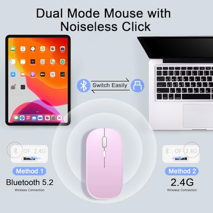 Wireless Keyboard and Mouse Combo, Rechargeable Bluetooth Keyboard & Mouse with 2.4 GHz Wireless USB Receiver, Compatible with iPad, Smartphone, PC, Laptop, Windows/iOS/Android, Pink - color: Pink