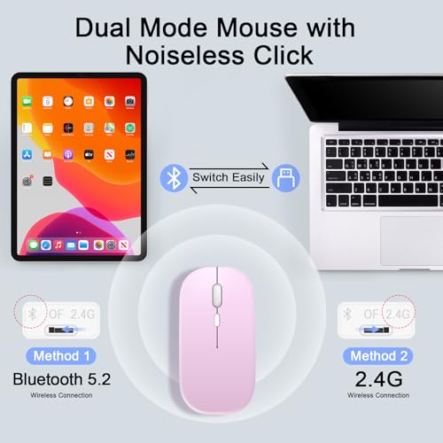 Wireless Keyboard and Mouse Combo, Rechargeable Bluetooth Keyboard & Mouse with 2.4 GHz Wireless USB Receiver, Compatible with iPad, Smartphone, PC, Laptop, Windows/iOS/Android, Pink - color: Pink