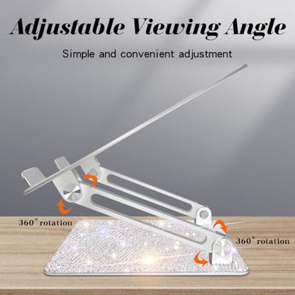 Bling Adjustable Laptop Stand, Portable Laptop Riser, Aluminum Laptop Stand for Desk Foldable, Computer Notebook Stand Holder for MacBook Air Pro, Dell XPS, HP (10-17.3'') - Silver