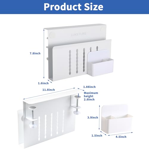LUKETURE Desk Side Storage, No Drill Laptop Mount with Pen Holder, Clamp-On | Fits Flat Edge Desks 0.3 to 2.8 Inches,Secure Grip on Wood, Glass, or Metal Surfaces Without Slipping - color: White(1 Tie)