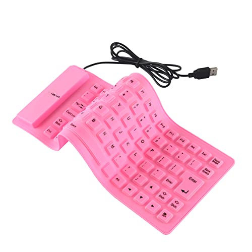 Foldable Silicone Keyboard - Wired, Pocket Size, Slim, Flexible Roll-up, USB, Waterproof, Dustproof, Travel Portable, 85 Keys, Soft Touch, for Laptop, PC, Desktop, Tablet, Notebook (Pink) - color: Pink
