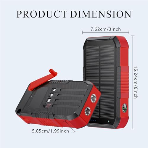 Solar Power Bank 66800mAh Built in Hand Crank and 4 Cables 22.5W Fast Charge,Camping Essentials/SOS/Strobe/Strong Flashlights,Compass Solar Portable Charger Power Bank (Red) - color: red