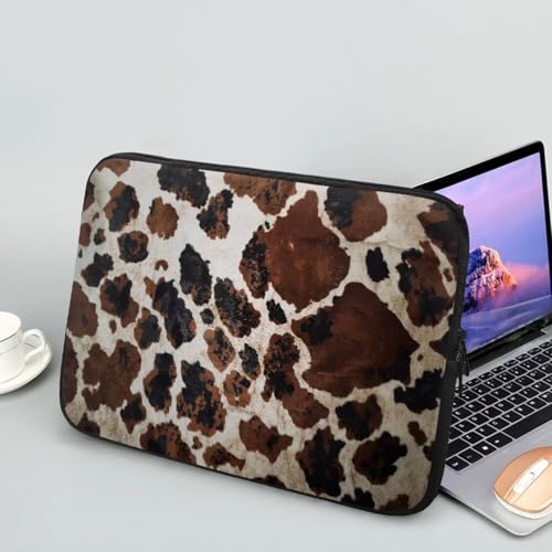 Brown Cow Hide Print Laptop Sleeve, Laptop Bag Computer Cover Portable Zipper Protective Tablet Carrying Case Fits 10''12''13''15''17'' Inches Notebook Sleeves Briefcase - color: Brown Cow Hide Print, size: 10 Inch