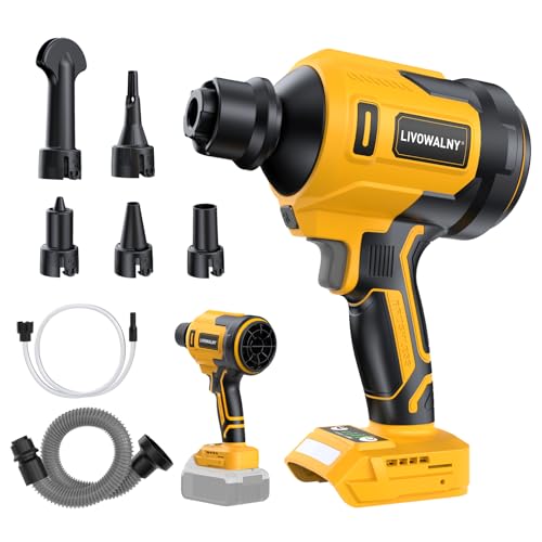 LIVOWALNY Upgraded Air Blower Compatible with Dewalt 20V Battery, 4-in-1 Compressed Air Duster, 480MPH, 120,000 RPM Brushless Motor, 4-Speed Leaf Blower for Car, Pc, Workshop (Tool Only,No Battery)