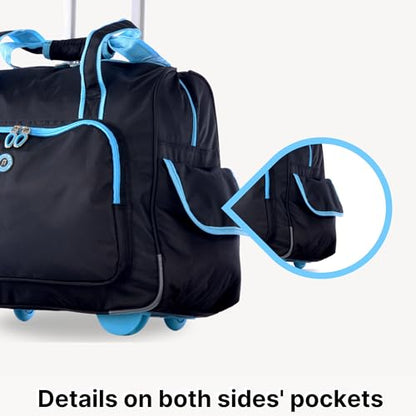 Olympia U.S.A. Deluxe Lightweight Rolling Overnighter Case Overnight Laptop Bag Weekender Travel Carry-On Suitcase Luggage with Wheels and Adjustable Push-Down Handle - color: Black/Blue