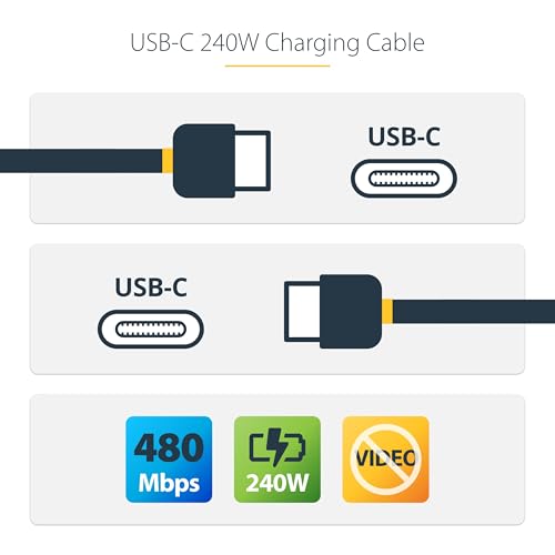 StarTech 13ft/4m USB-C to USB-C Charging Cable, 240W PD, Black (USB2EPR13F) | Charge and Sync, USB-IF Certified, EPR, 2.0 Laptop, Male to Male, E-Marker, TPE Jacket, E-Marker Chip, USB 2.0 - size: 13 ft