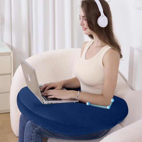 Reading Pillow for Gaming, Lap Desk Pillow Crochet Pillow Ergonomic Arm Support for Sitting in Bed or Couch, Pain Relief and Fatigue for Gaming, Reading, Crocheting, Playing & Working - color: Navy