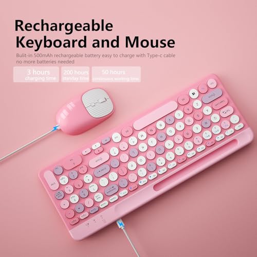 Bluetooth Keyboard and Mouse Wireless, Multi-Device Rechargeable Keyboard and Mouse Combo with Phone Holder (Bluetooth 5.0+3.0+2.4GHz) Quiet Ergonomic Compatible with Mac/Windows/iOS/Android