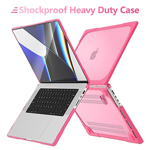 Batianda Heavy Duty Case for MacBook Pro 14 inch 2026-2021, Pink | Fits M5/M4/M3/M2/M1 Pro Max Chip, Ergonomic Foldable Stand Holds 22 lbs, Shockproof Bumper, Matte Translucent Hard Shell - color: Pink
